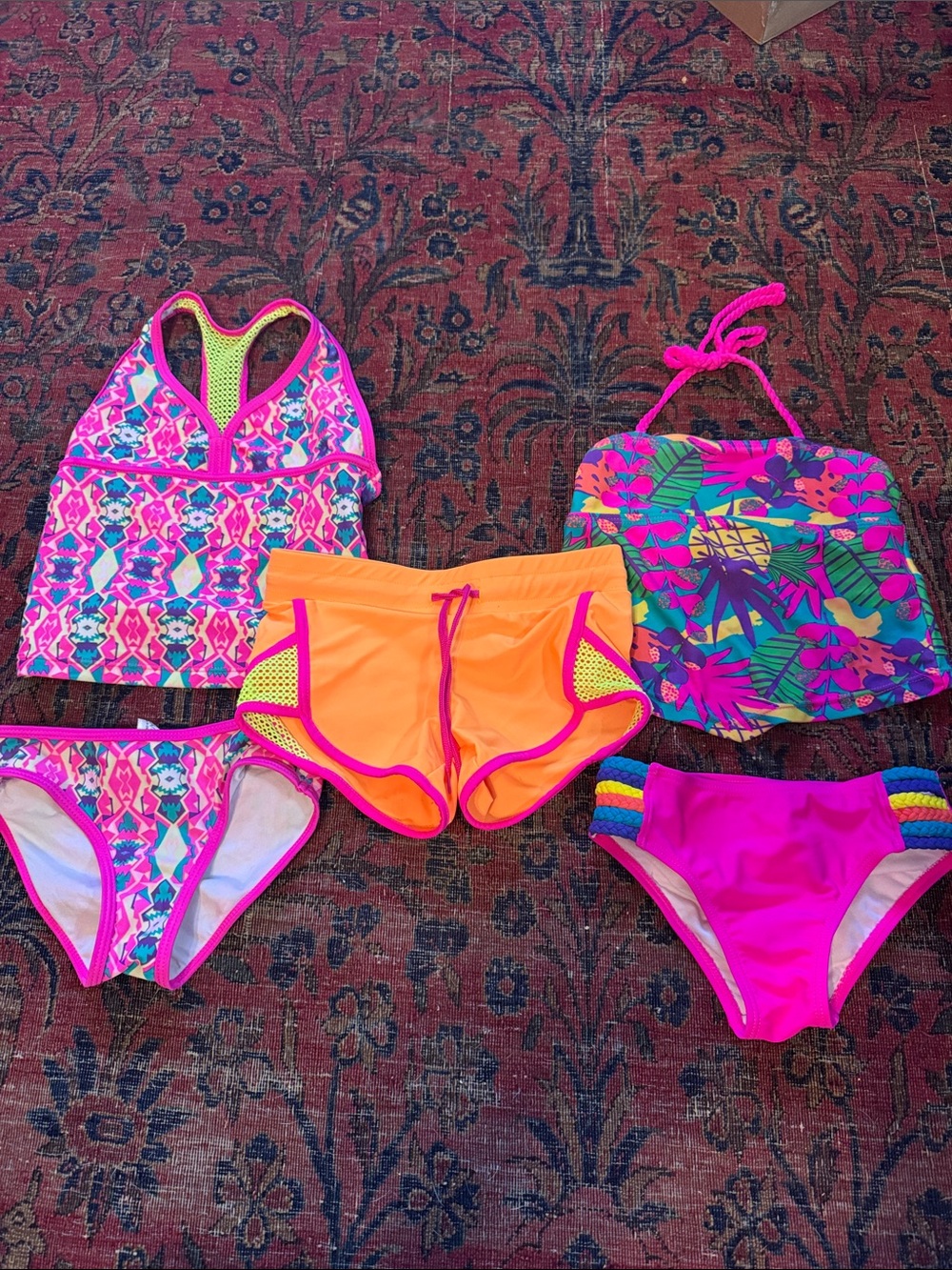 Kids Neon Pink & Orange Swim Set